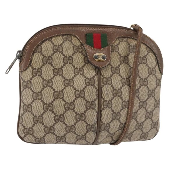 GUCCI GG Supreme Web Sherry Line Bag PVC Beige Gold 904 02 047 Auth 142652 - Picture 1 of 16